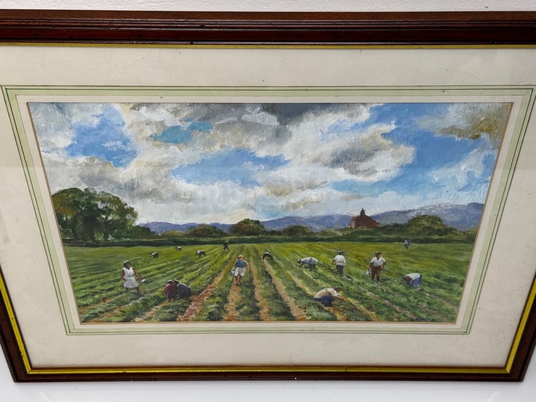 Impressionist Oil Painting Strawberry Pickers At South Downs British Summer - 7