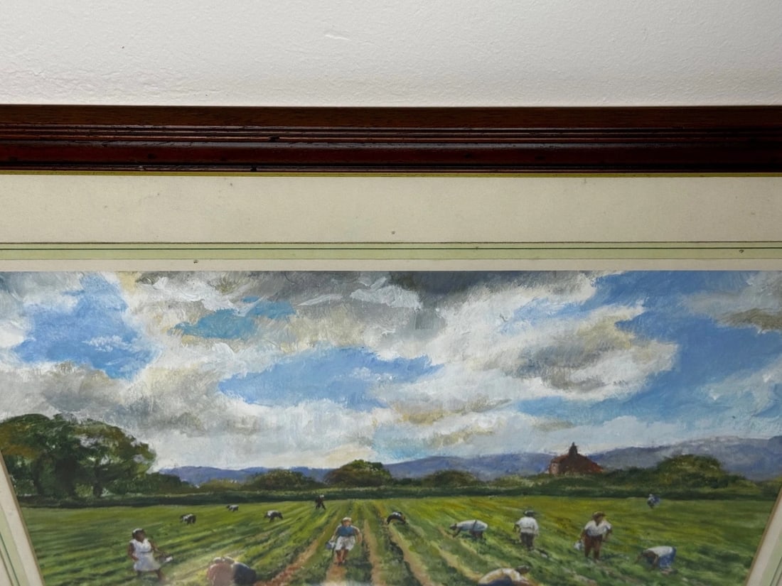Impressionist Oil Painting Strawberry Pickers At South Downs British Summer - 8