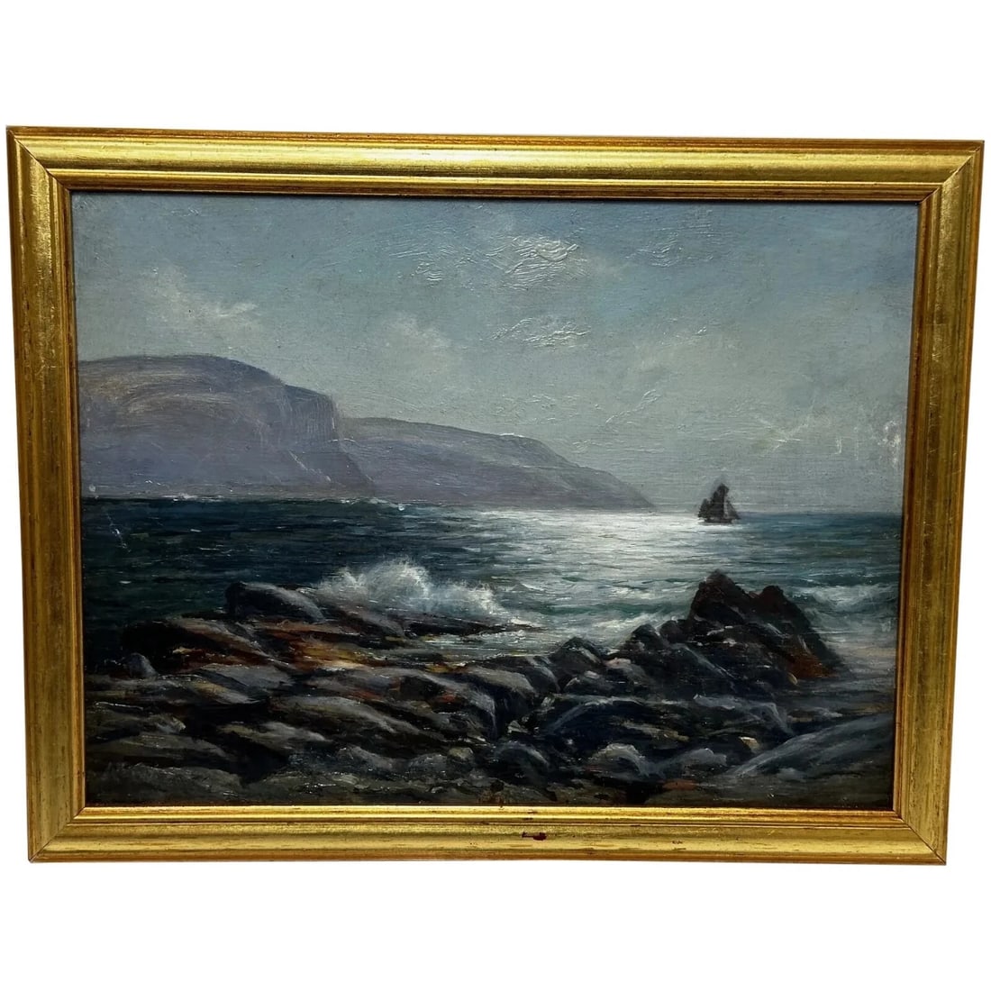 19th Century Marine Oil Painting Spanish Head, Isle of Man By Arthur Cox: 19th Century Marine Oil Painting – Spanish Head, Isle of Man By Arthur Cox Click image to enlarge Description Antique 19th Century Marine Oil Painting – Spanish Head, Summer M