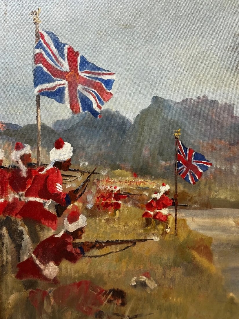 Oil Painting Military Battle Kam Dakkha 2nd Afghan War By Francis Russell Flint - 15