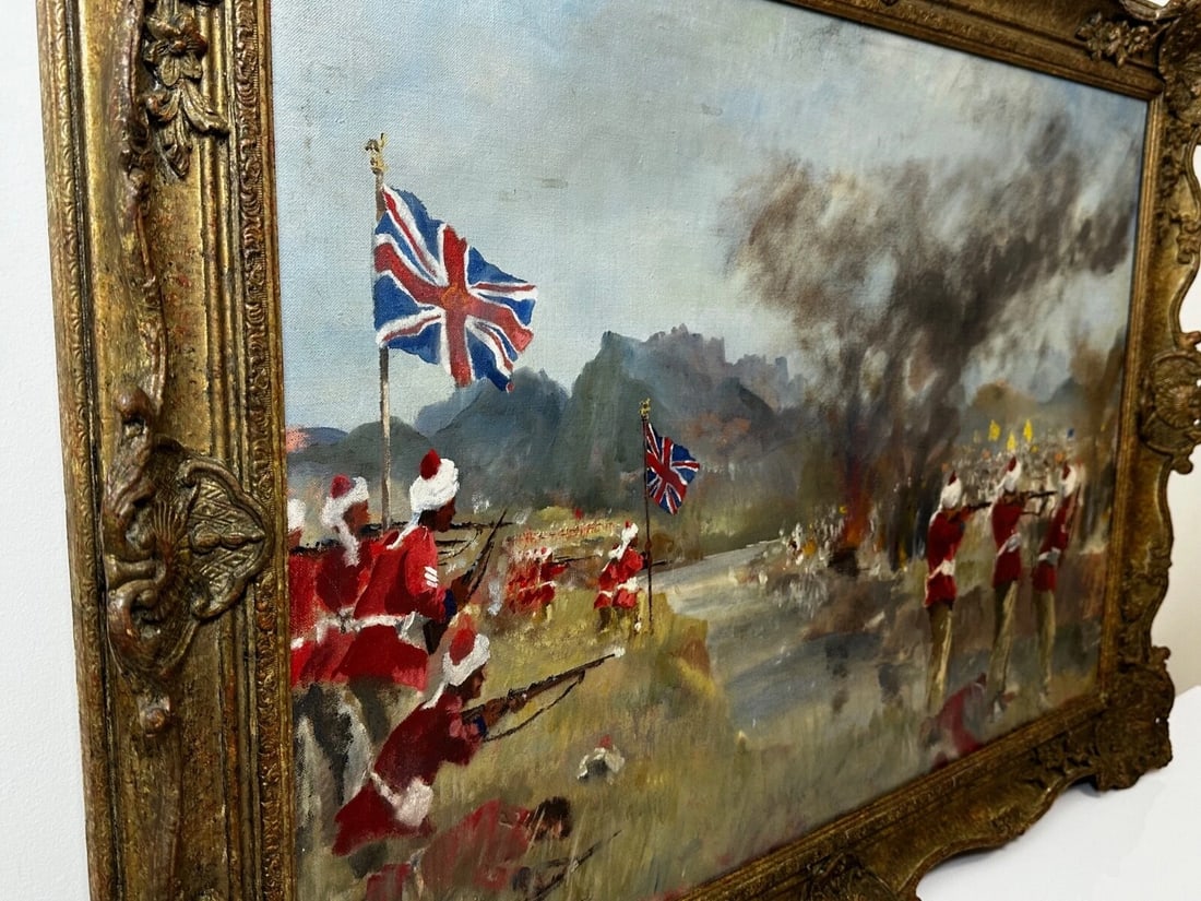 Oil Painting Military Battle Kam Dakkha 2nd Afghan War By Francis Russell Flint - 9