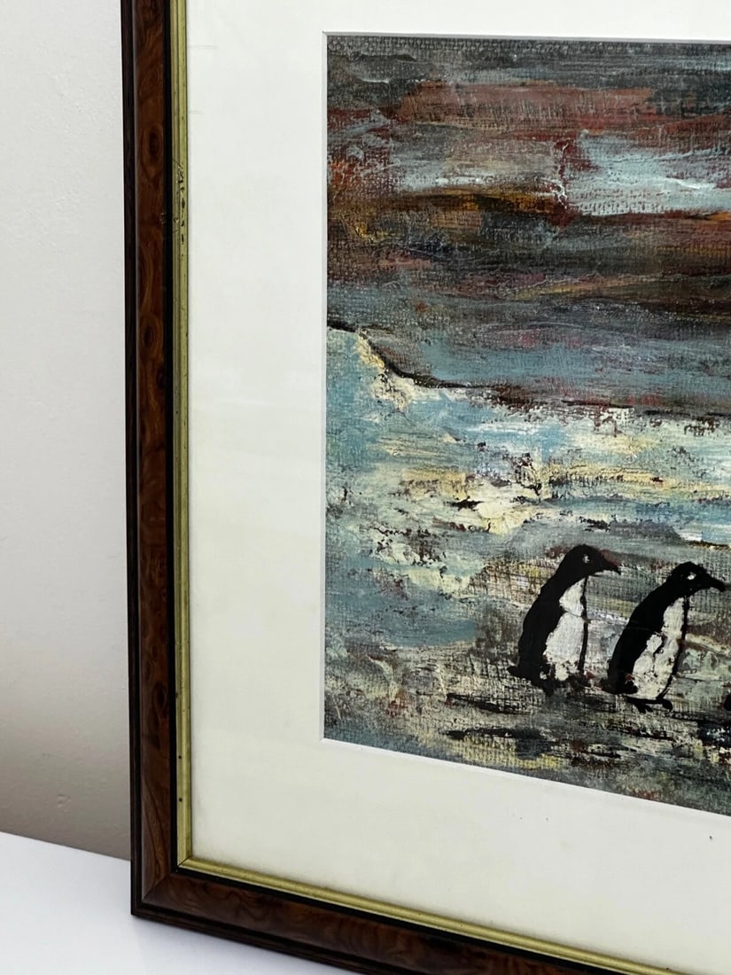 Oil Painting Winter Waddle Group Black & White Polar Penguins Antarctica - 2
