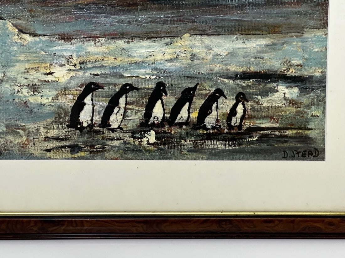 Oil Painting Winter Waddle Group Black & White Polar Penguins Antarctica - 3