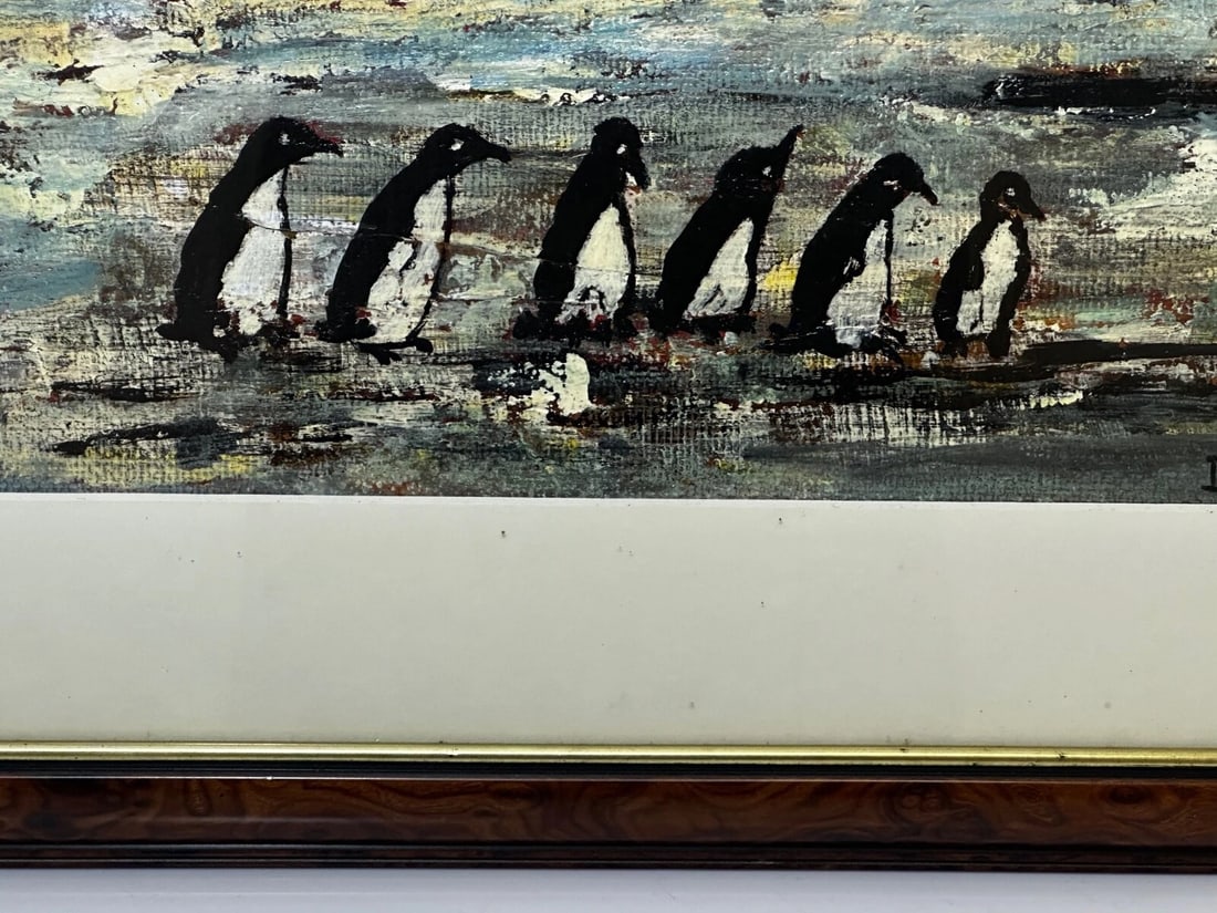 Oil Painting Winter Waddle Group Black & White Polar Penguins Antarctica - 4