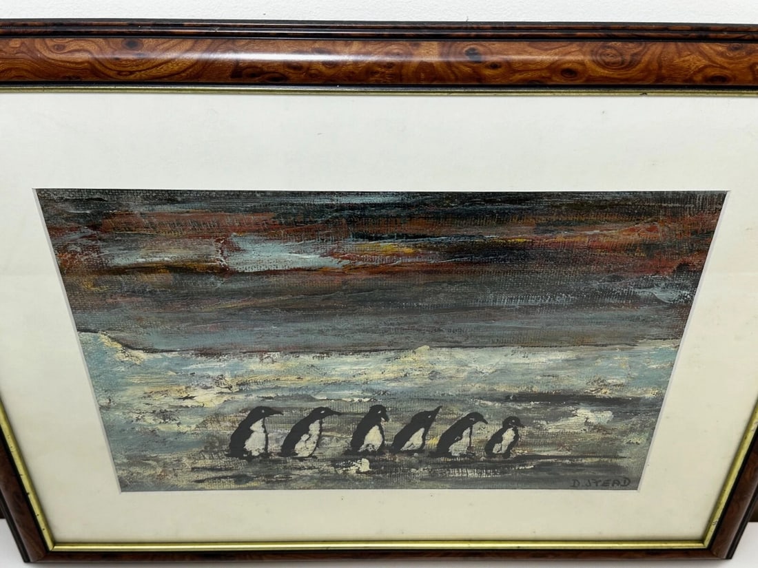 Oil Painting Winter Waddle Group Black & White Polar Penguins Antarctica - 9