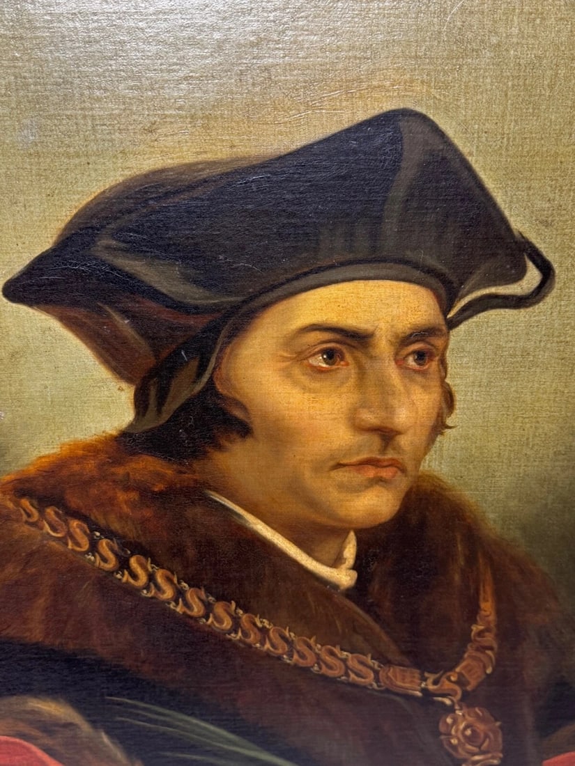 Oil Painting Sir Thomas More Chancellor Duchy of Lancaster After Hans Holbein - 13