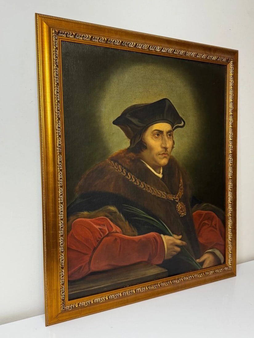Oil Painting Sir Thomas More Chancellor Duchy of Lancaster After Hans Holbein - 3