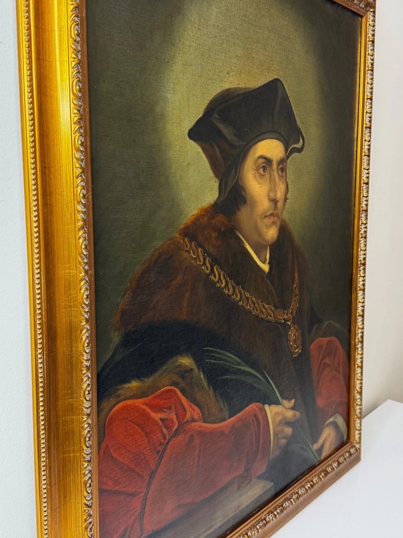 Oil Painting Sir Thomas More Chancellor Duchy of Lancaster After Hans Holbein - 4