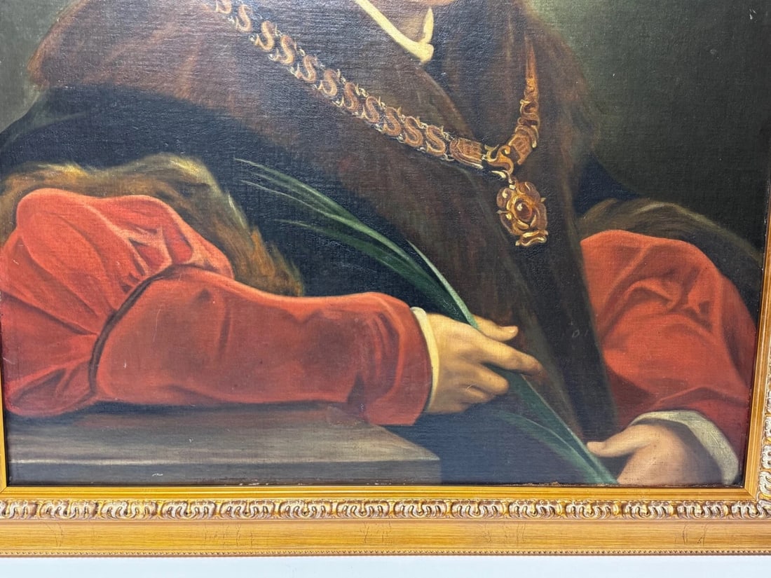Oil Painting Sir Thomas More Chancellor Duchy of Lancaster After Hans Holbein - 6