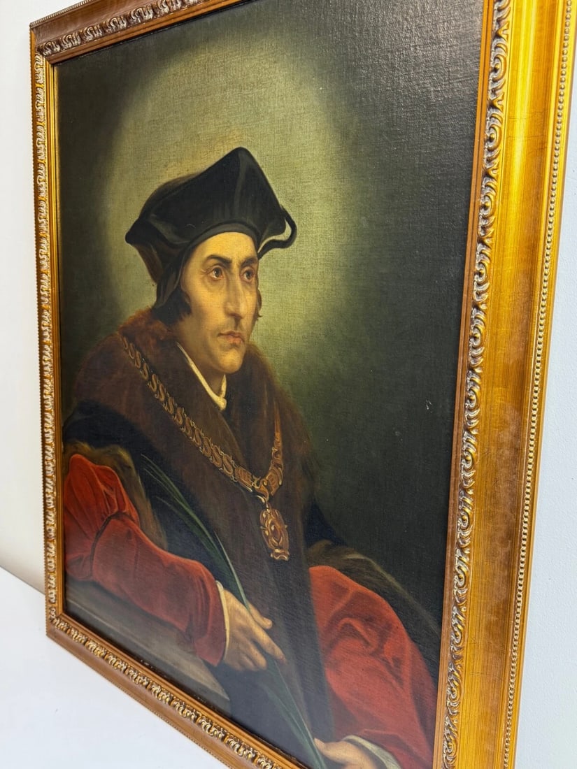 Oil Painting Sir Thomas More Chancellor Duchy of Lancaster After Hans Holbein - 7
