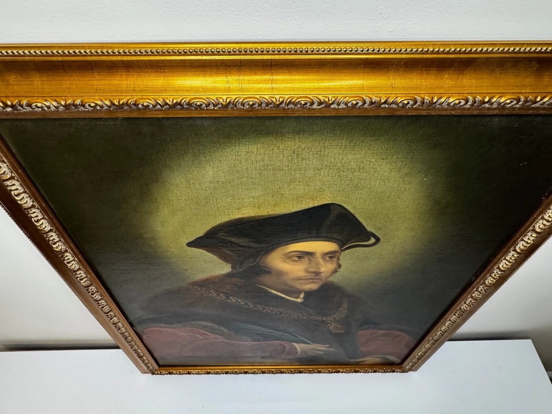 Oil Painting Sir Thomas More Chancellor Duchy of Lancaster After Hans Holbein - 8
