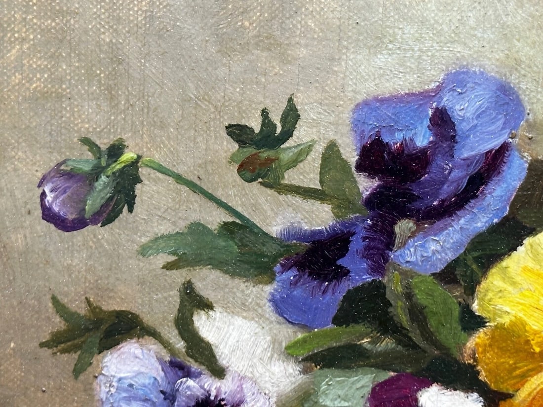 Danish Oil Painting Still Life "Pansies" Flowers Signed Emma Løffler 1843 – 1929 - 16