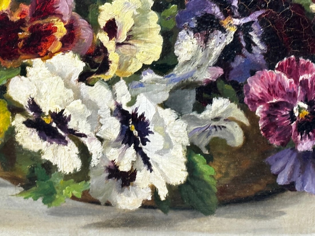 Danish Oil Painting Still Life "Pansies" Flowers Signed Emma Løffler 1843 – 1929 - 17