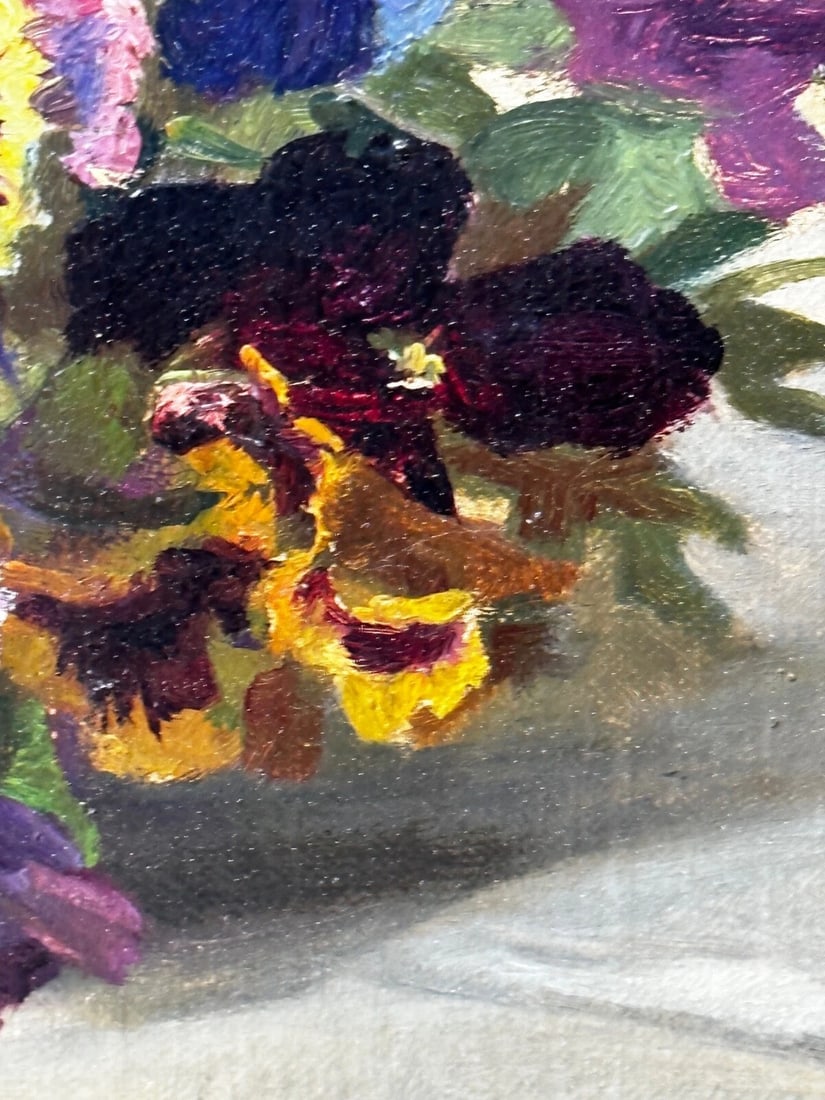 Danish Oil Painting Still Life "Pansies" Flowers Signed Emma Løffler 1843 – 1929 - 20