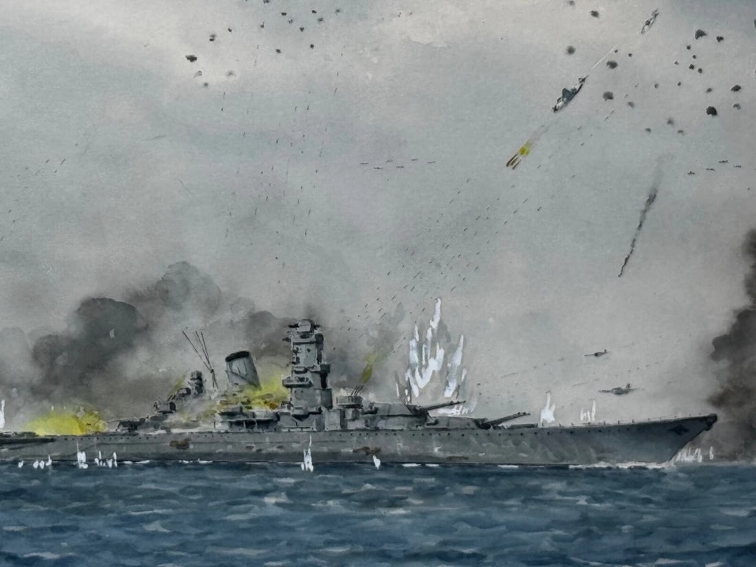 Naval Battle Operation Ten-Go Painting Sinking Of Battleship Yamato April 1945 - 3