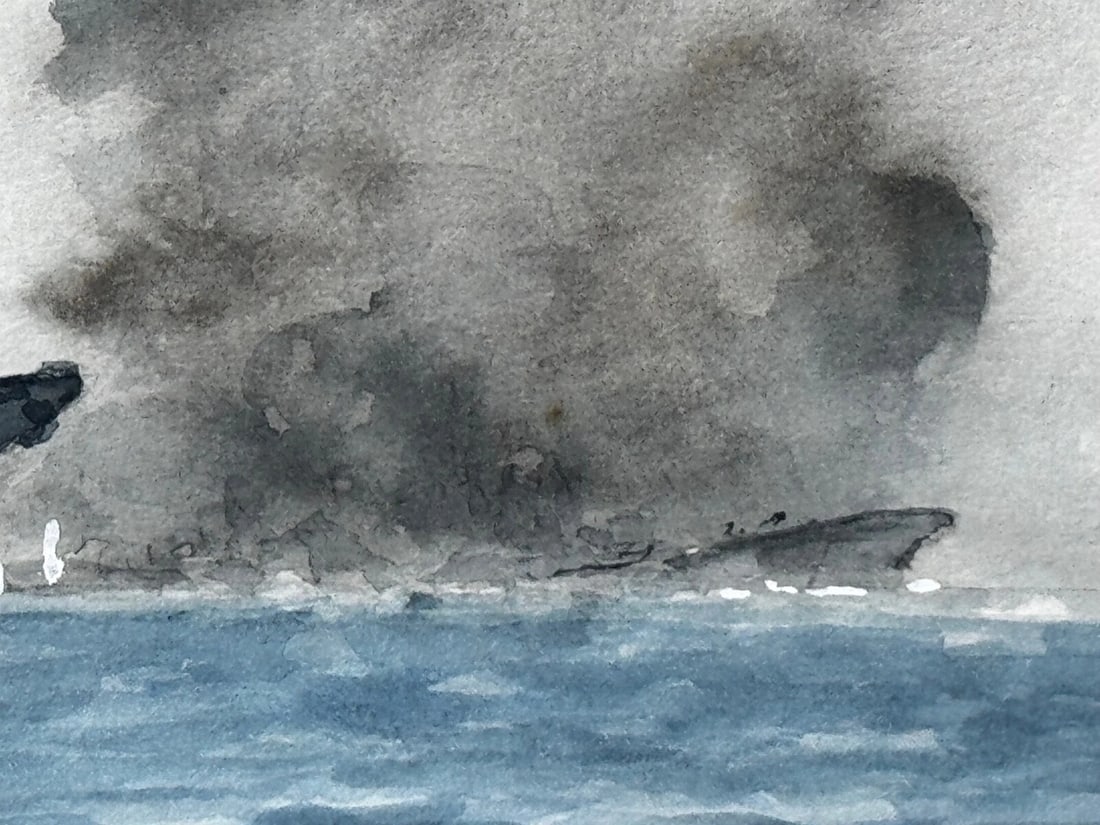 Naval Battle Operation Ten-Go Painting Sinking Of Battleship Yamato April 1945 - 5