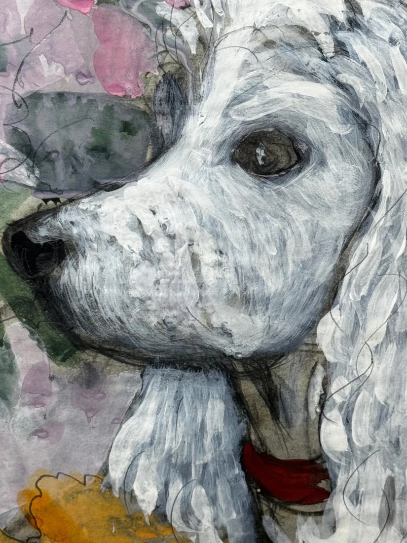 Large Painting Portrait White Poodle Dog By Charles Frederick Tunnicliffe - 11