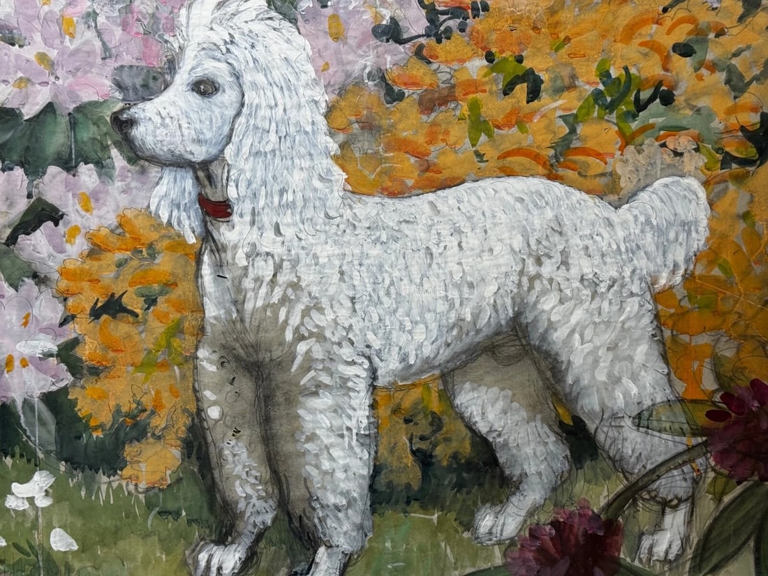 Large Painting Portrait White Poodle Dog By Charles Frederick Tunnicliffe - 2