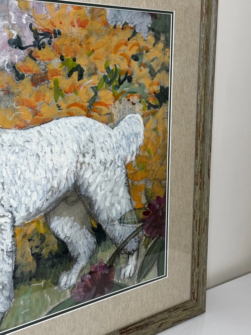 Large Painting Portrait White Poodle Dog By Charles Frederick Tunnicliffe - 3
