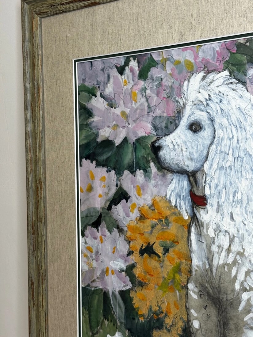 Large Painting Portrait White Poodle Dog By Charles Frederick Tunnicliffe - 4