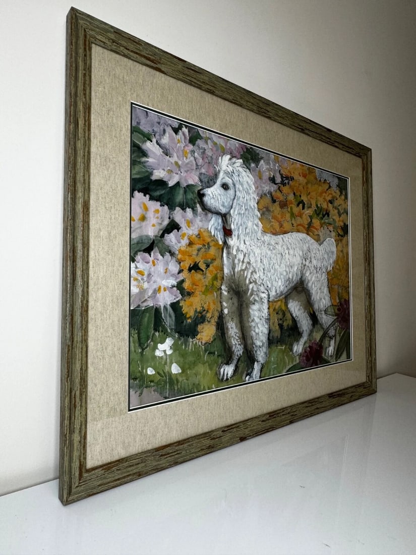 Large Painting Portrait White Poodle Dog By Charles Frederick Tunnicliffe - 6