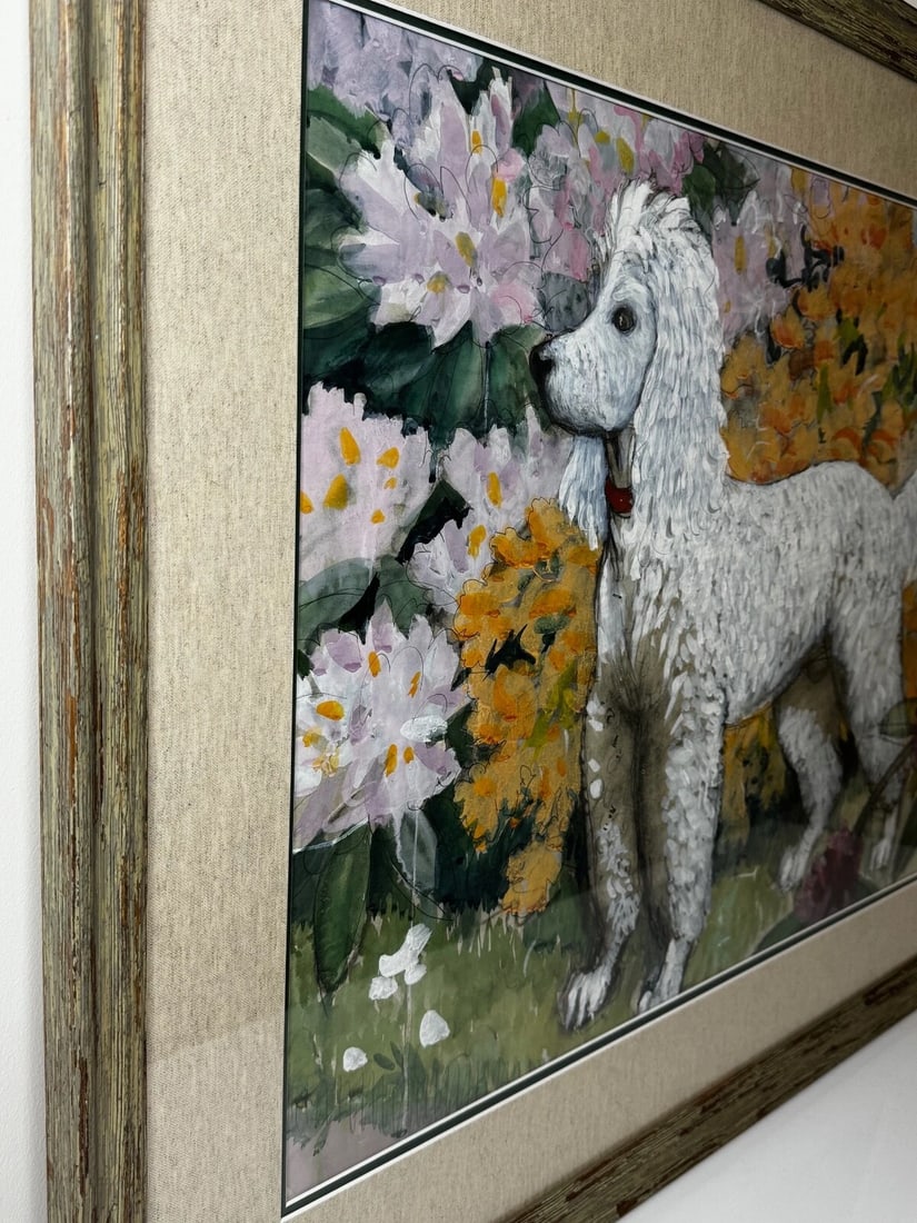 Large Painting Portrait White Poodle Dog By Charles Frederick Tunnicliffe - 7