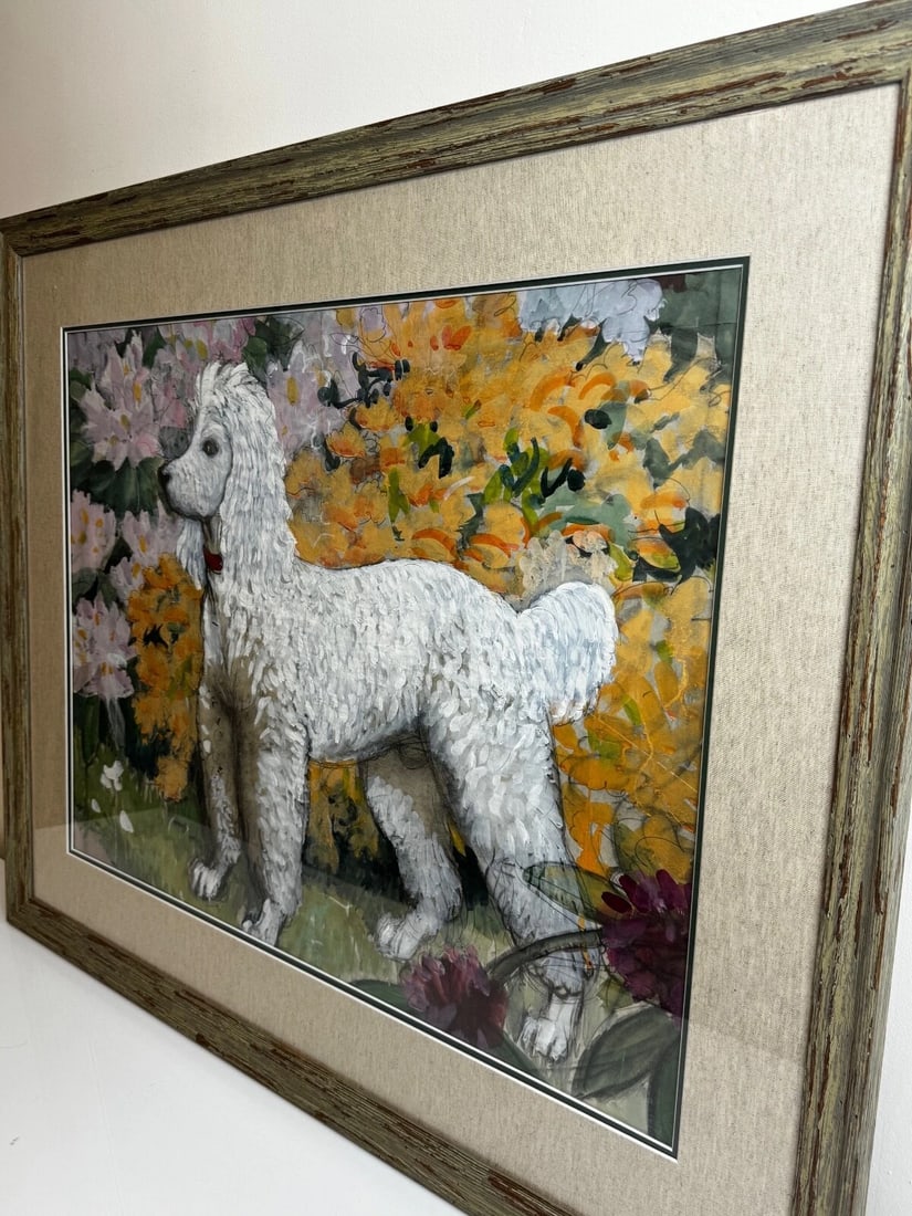 Large Painting Portrait White Poodle Dog By Charles Frederick Tunnicliffe - 9