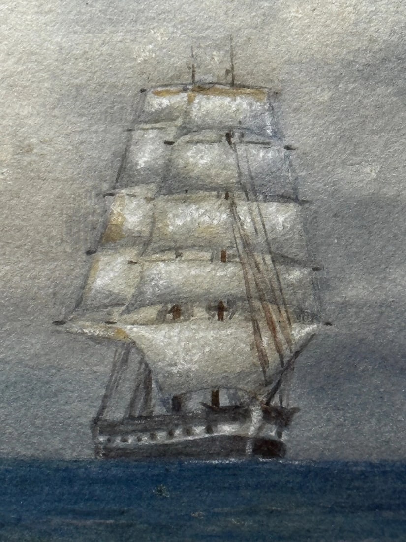 Victorian Marine Watercolour Barque Sailing Ship By Samuel John Milton Brown - 11