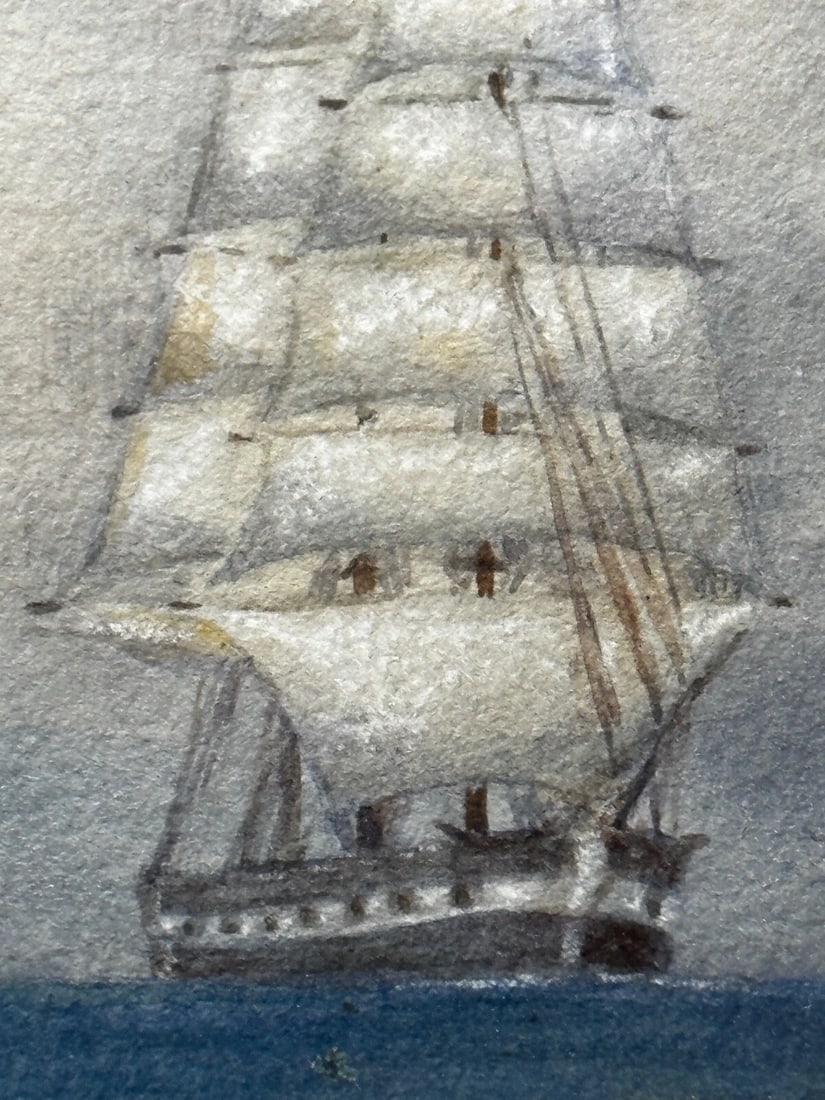 Victorian Marine Watercolour Barque Sailing Ship By Samuel John Milton Brown - 12