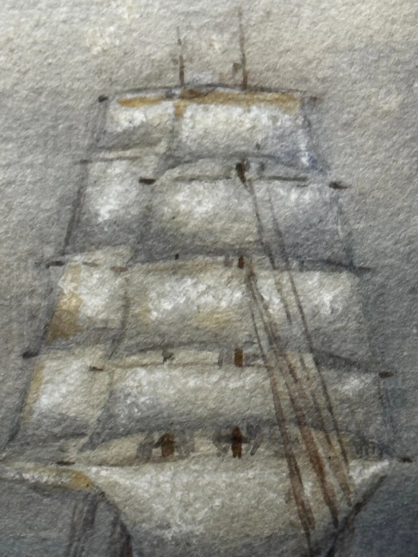 Victorian Marine Watercolour Barque Sailing Ship By Samuel John Milton Brown - 13