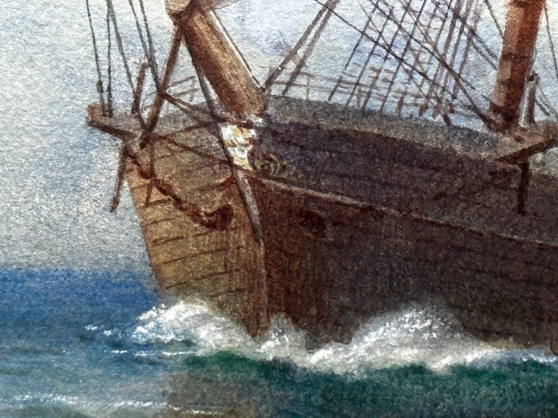 Victorian Marine Watercolour Barque Sailing Ship By Samuel John Milton Brown - 15