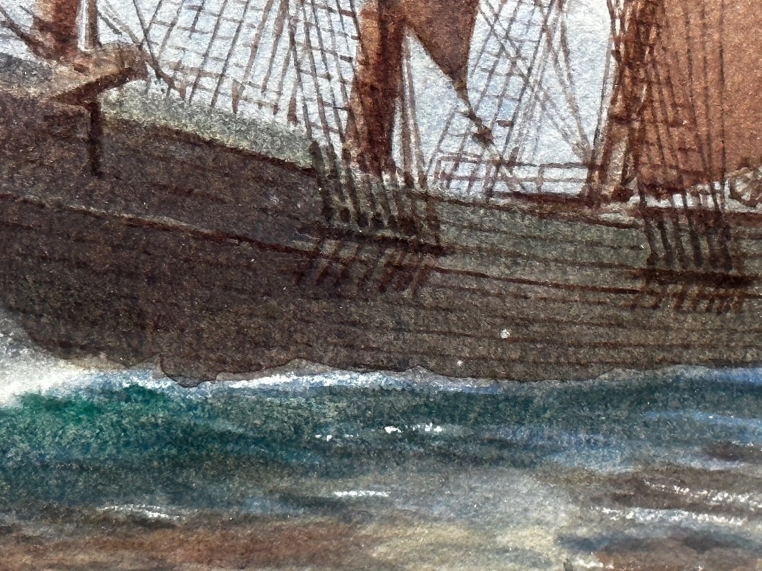 Victorian Marine Watercolour Barque Sailing Ship By Samuel John Milton Brown - 16