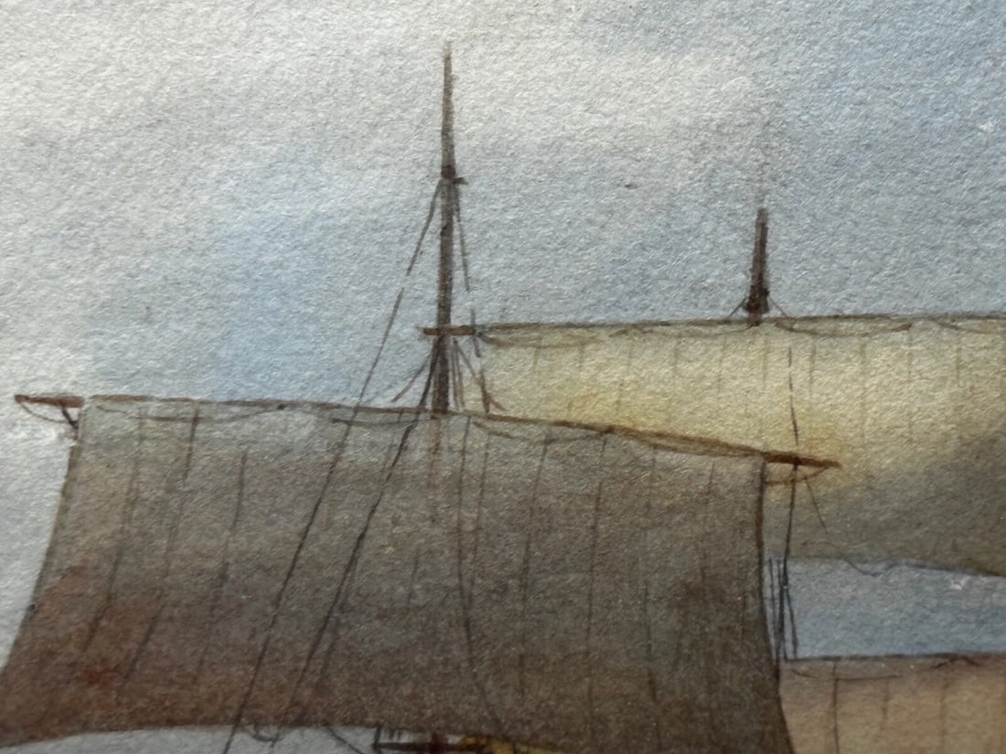 Victorian Marine Watercolour Barque Sailing Ship By Samuel John Milton Brown - 17