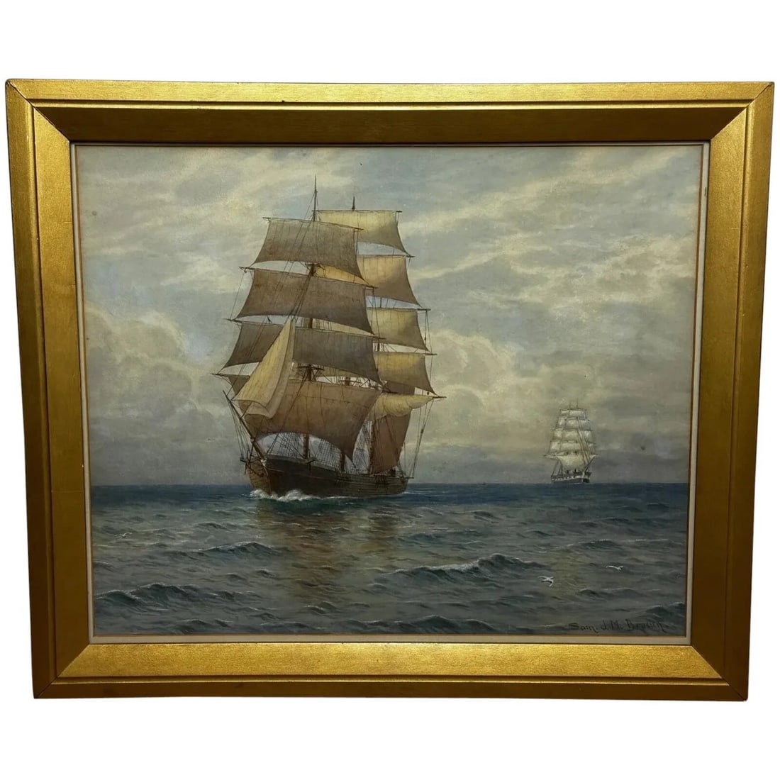 Victorian Marine Watercolour Barque Sailing Ship By Samuel John Milton Brown (1 of 20)