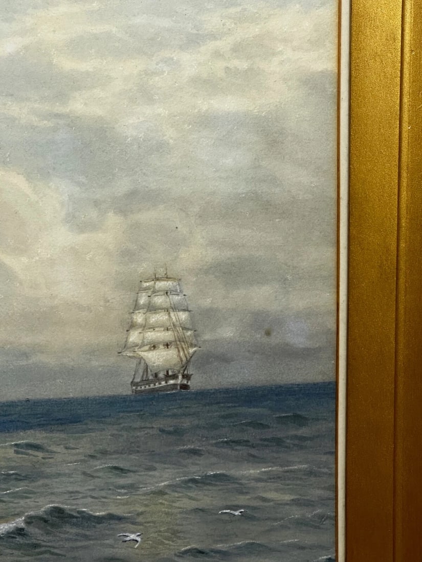 Victorian Marine Watercolour Barque Sailing Ship By Samuel John Milton Brown - 3