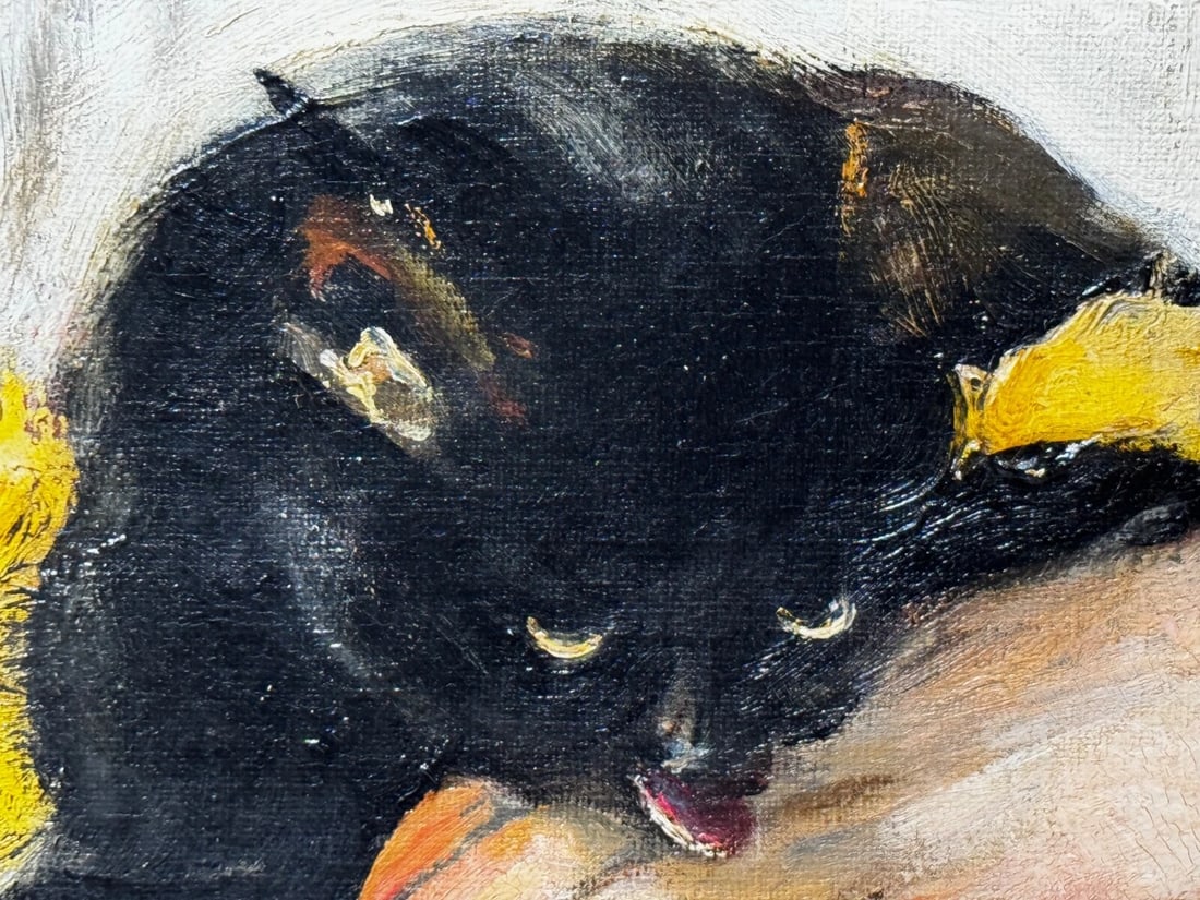 Important Victorian Oil Portrait of Rachel Weigall with Kitten By Henry Weigall - 16