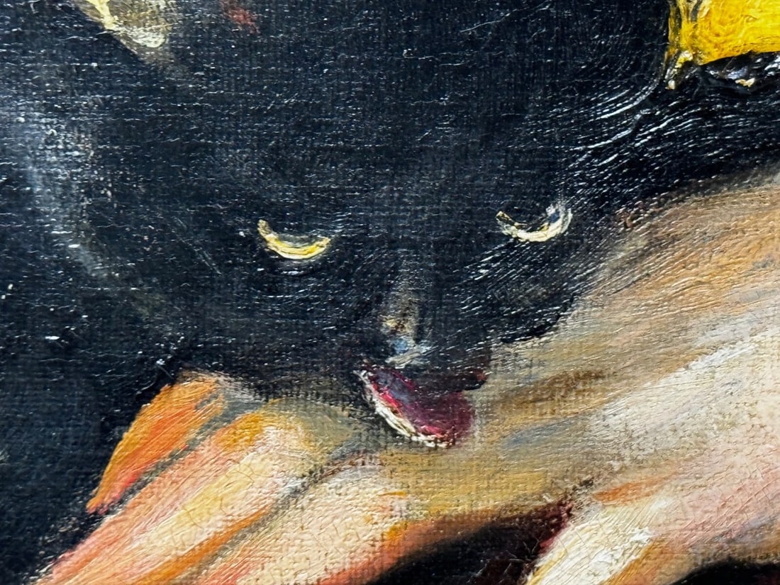 Important Victorian Oil Portrait of Rachel Weigall with Kitten By Henry Weigall - 17