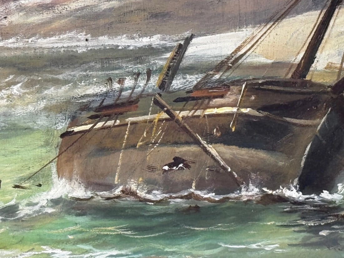 Oil Painting Bamburgh Castle Shipwreck Beached Follower John Wilson Carmichael - 11