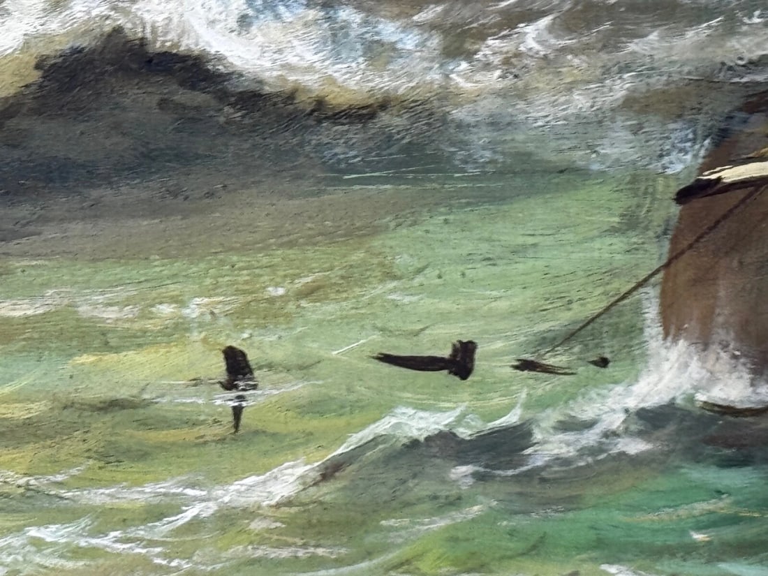 Oil Painting Bamburgh Castle Shipwreck Beached Follower John Wilson Carmichael - 14