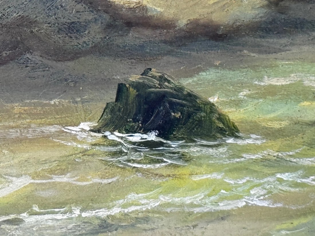 Oil Painting Bamburgh Castle Shipwreck Beached Follower John Wilson Carmichael - 15