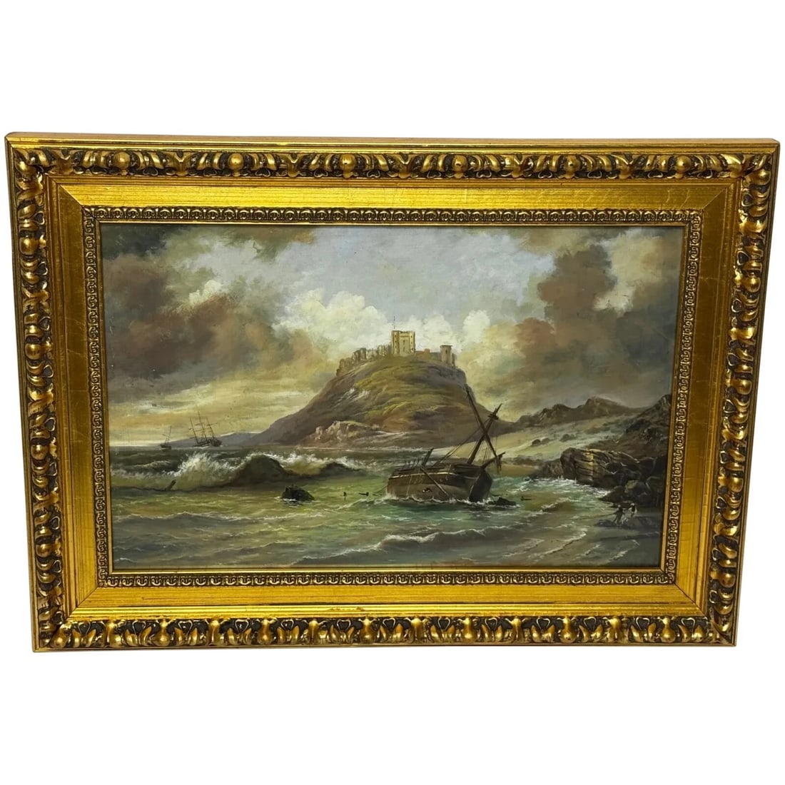 Oil Painting Bamburgh Castle Shipwreck Beached Follower John Wilson Carmichael: Oil Painting Bamburgh Castle Shipwreck Beached Follower John Wilson Carmichael Click image to enlarge Description 1 Fine Dramatic Victorian British Oil Painting Historic Bamburg