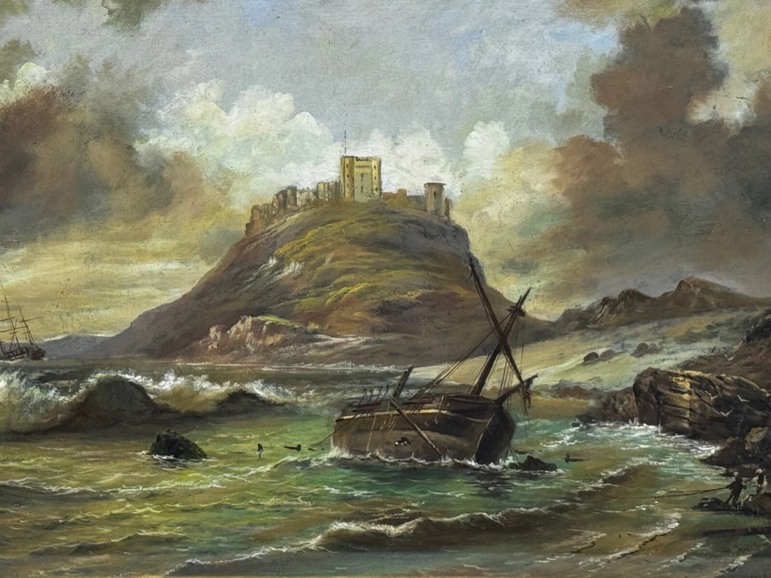 Oil Painting Bamburgh Castle Shipwreck Beached Follower John Wilson Carmichael - 2