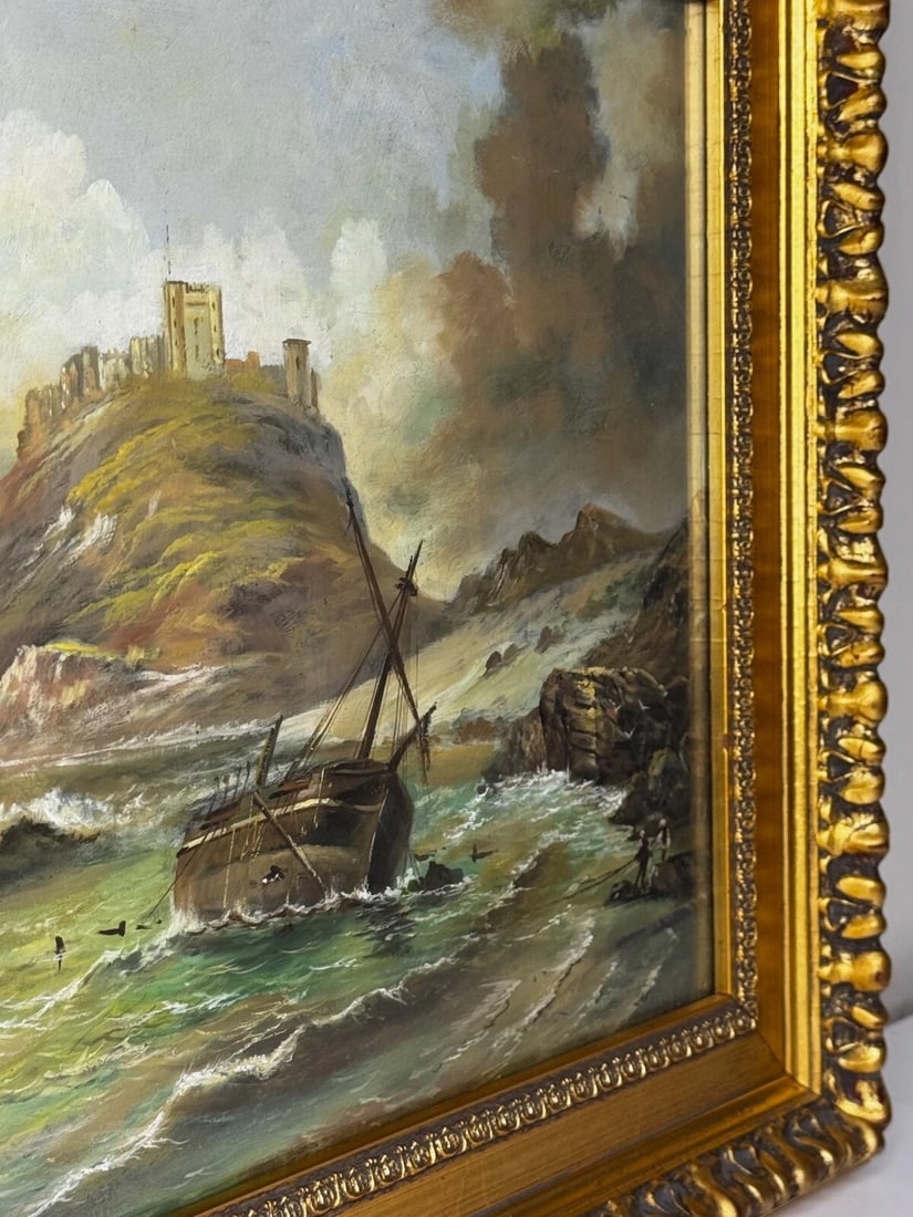 Oil Painting Bamburgh Castle Shipwreck Beached Follower John Wilson Carmichael - 5