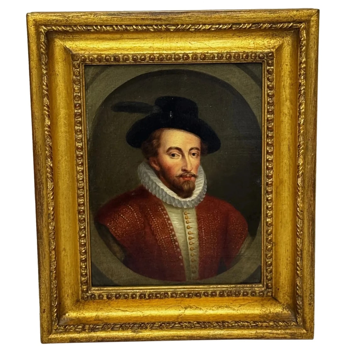 Oil Portrait of Sir Walter Raleigh In the Manner of Hans Holbein the Younger: Oil Portrait of Sir Walter Raleigh In the manner of Hans Holbein the Younger Click image to enlarge Description Oil Portrait of Sir Walter Raleigh English School, 18th century — in