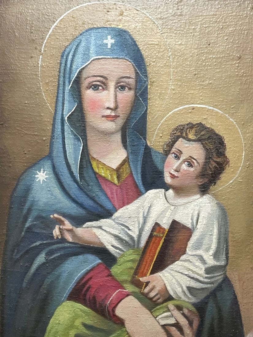 After Rome’s Madonna del Popolo Large Madonna & Child Icon Oil Portrait - 3
