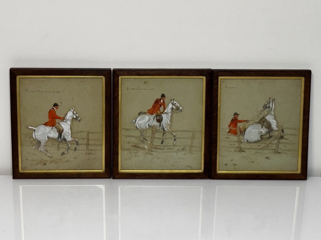 Set 3 Historic English Hunting Paintings By Charles Johnson Payne Snaffles - 2