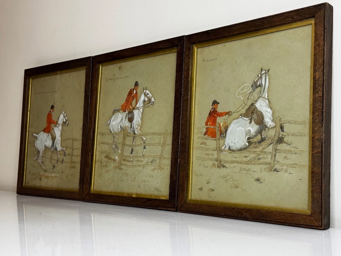 Set 3 Historic English Hunting Paintings By Charles Johnson Payne Snaffles - 6