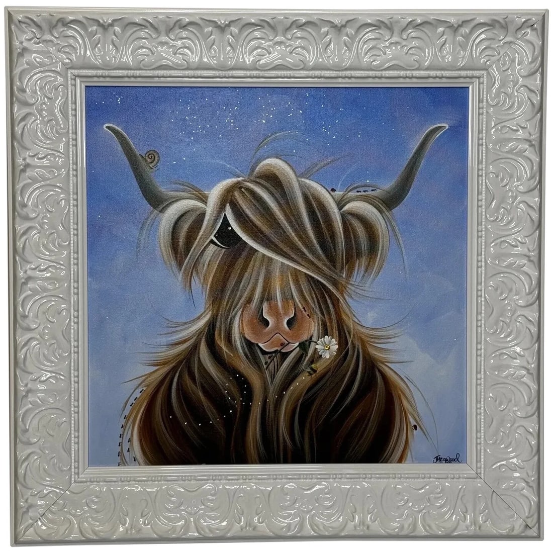 Expressionist Highland Horned Female Cow Oil Painting McMoo With Garden Insects (1 of 20)