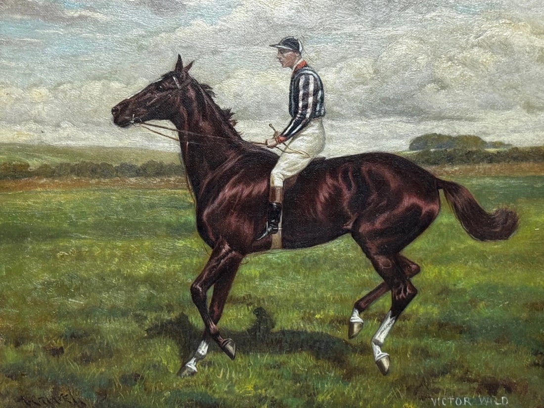 Oil Painting Victor Wild Winner at Kempton Park June 1897 Mornington Cannon Up - 11
