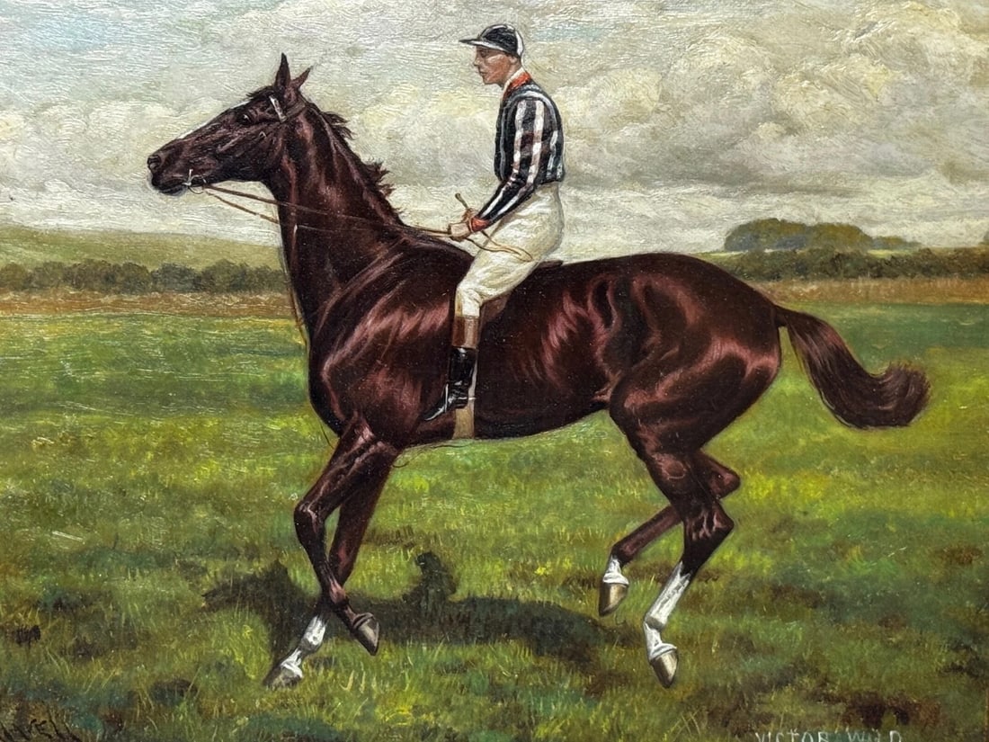 Oil Painting Victor Wild Winner at Kempton Park June 1897 Mornington Cannon Up - 2